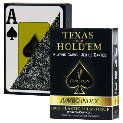 Black Texas Hold'em playing card deck box with jumbo index