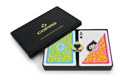 Copag Neoteric poker duopack open case with pink and yellow decks