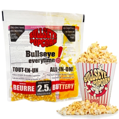 Bullseye popcorn Tri-Pak 2.5oz pouch